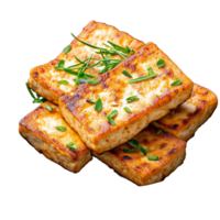 Crispy tofu slices with herbs isolated on transparent background png