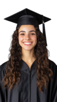 Female graduate in cap and gown isolated on transparent background png