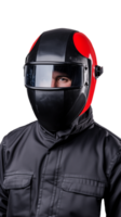 Man in helmet and face shield isolated on transparent background png