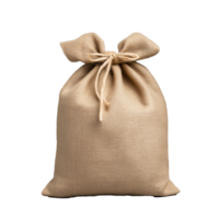 Brown burlap sack tied securely with a bow, suitable for storage or packaging themes, on transparent background png