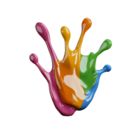 Abstract colorful paint splash in pink, yellow, green, and blue, forming an expressive shape on transparent background png