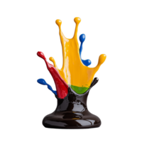 Abstract splash of colorful paint in red, yellow, and blue, forming an artistic shape on transparent background png