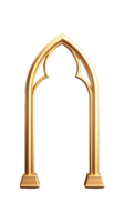 Golden gothic-style arched window frame, symbolizing medieval and architectural themes on transparent background png