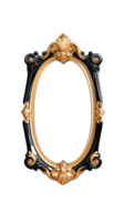 Elegant oval mirror frame in black and gold with intricate design, isolated on transparent background png