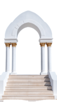 Classic white stone arch with decorative columns and steps, symbolizing elegance and tradition on transparent background png