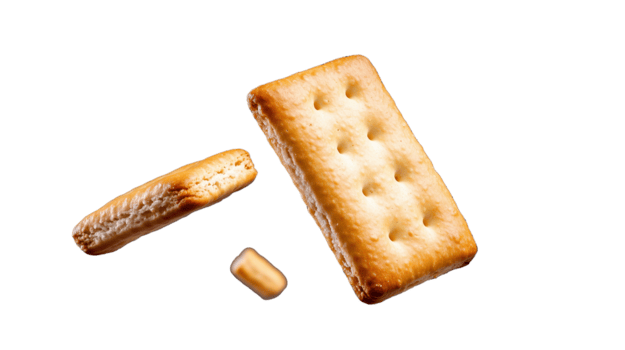 fyrkant kracker kex med ett bit bruten, visa upp textur och mellanmål överklagande på transparent bakgrund png