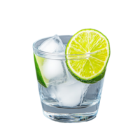 Refreshing glass of iced lime water with ice cubes and mint garnish, representing a cool drink on transparent background png