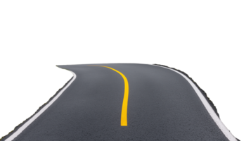 Curved road with yellow center line, symbolizing journey and direction on transparent background png