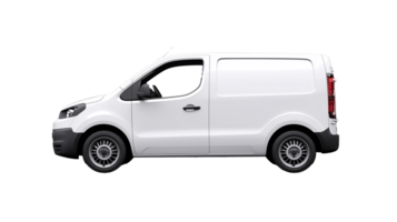 White cargo van side view, ideal for transportation and delivery themes on transparent background png