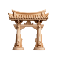 Traditional Japanese torii gate sculpture, representing cultural heritage on transparent background png
