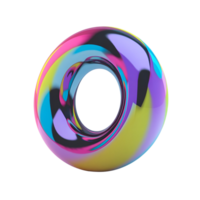 An abstract 3D illustration of a torus ring with a retrowave color palette of pink, purple, blue, and yellow. png