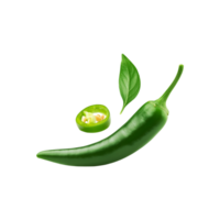 Falling Green chili with slice and leaf on transparent background png