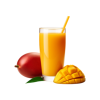 Glass of mango juice with mango slice on transparent background png