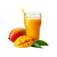 Glass of mango juice with ripe mango slice on transparent background png