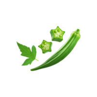 Fallen okra with with slices and leaf on transparent background png