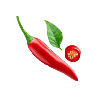 Whole and sliced red chili on transparent background png