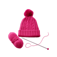 Haut vue de rose tricoté chapeau avec la laine sur transparent Contexte png