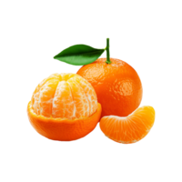 Fresh Mandarin orange fruit with slice and green leaf on transparent background png