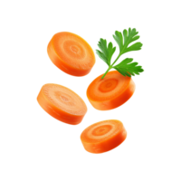 Fresh sliced carrot with green leaf on transparent background png