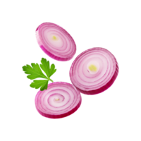 Sliced onion with green coriander leaf on transparent background png