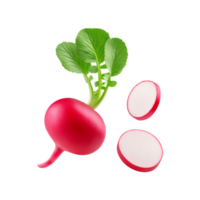 Whole and sliced red radish on transparent background png