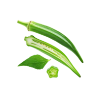 Fallen okra with with leaf on transparent background png