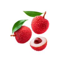Fresh lychee fruit with green leaf on transparent background png