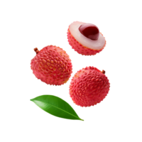 lychee fruit with green leaf on transparent background png