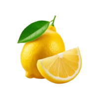 amarillo limón Fruta con rebanada y hoja en transparente antecedentes png