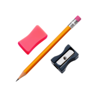 Pencil with eraser and sharpener on transparent background png