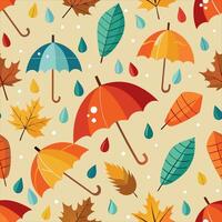 Autumn seamless pattern with umbrellas and leaves vector
