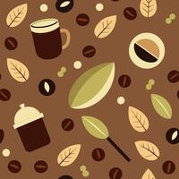 Coffee beans and leaves pattern vector