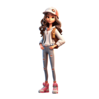 3D Cartoon Girl Character Showing Happiness in a Casual Style png
