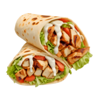 Two Yummy Chicken Wraps With a Creamy Sauce, Fresh Lettuce, and Tomatoes png
