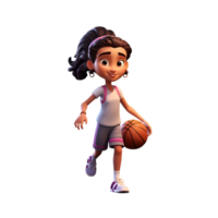 Dynamic 3D Girl Dunking Basketball with Cartoon Expression png