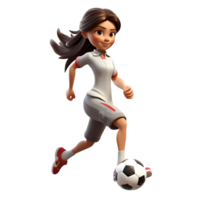 3D Cartoon Girl Playing Football in Dynamic Action Pose png