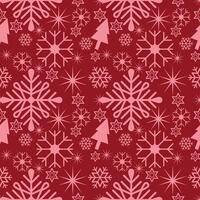 Holiday cheer pattern with classic Christmas motifs snowflakes, decorated trees, and festive silhouettes against a warm red background, versatile for greeting cards, seasonal designs, and home decor vector