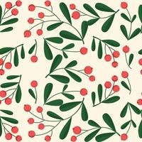 Christmas seamless pattern with berries and leaves. vector