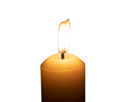 A single burning candle flame or light glowing on a big white candle isolated with clipping path in file format png