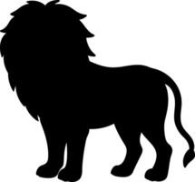lion silhouette with mane and tail, standing profile on isolated background vector