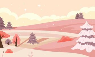 Winter landscape. Snow covered fields with trees vector