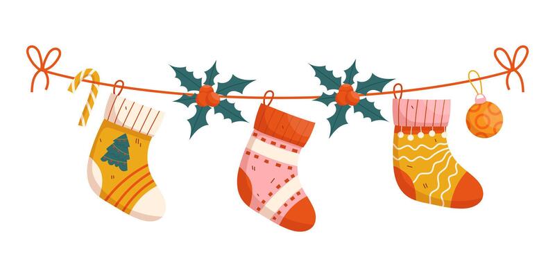 Christmas socks on a string
