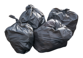 Front view of garbage in black plastic bag at garbage dump isolated with clipping path in file format png