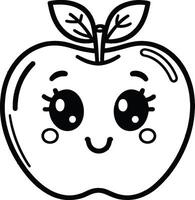 An apple with eyes and a smiley face coloring page vector