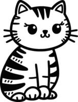 A black and white drawing of a cat vector