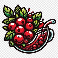 A bowl of red berries with leaves and leaves vector