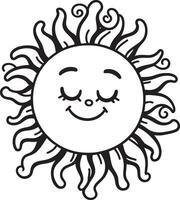 Sun smiling with eyes closed coloring page vector