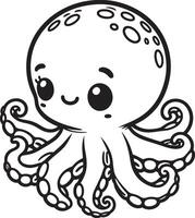 An octopus coloring page with a cute face vector