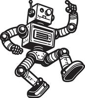 A robot dancing in the air with his arms outstretched vector
