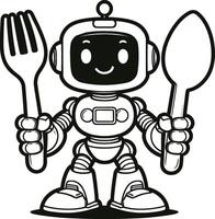 A robot holding a fork and spoon in his hand vector